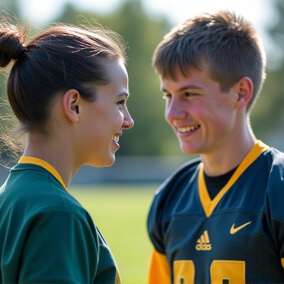 A PrairieStride coach providing one-on-one guidance to a young athlete